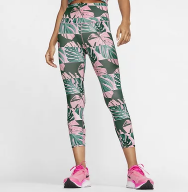 NIKE W NK FAST CROP RUNWAY-Dámské 7/8 legíny zeleno-růžové