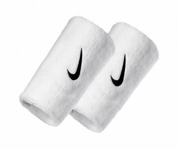 SWOOSH DOUBLE-WIDE WRISTBANDS/WHITE-Bílá dlouhá potítka